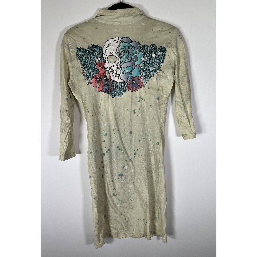 Vintage GRAIL green paint splatter Y2K dress skulls whimsigoth cotton Sz L